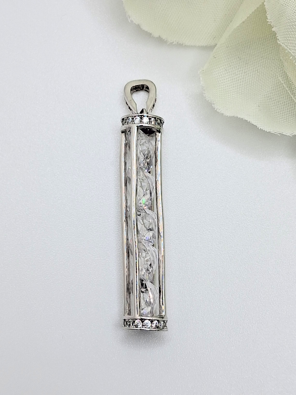 FZN 925 Sterling Silver Cubic Zirconia Bar Barrel Pendant